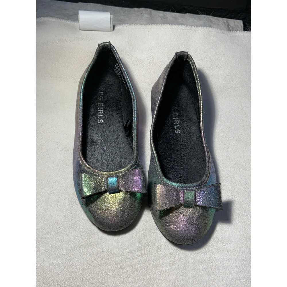 H&G Girls Tiffany Iridescent Metallic Bow Ballet Flats Size 12M Oil Slick Multi